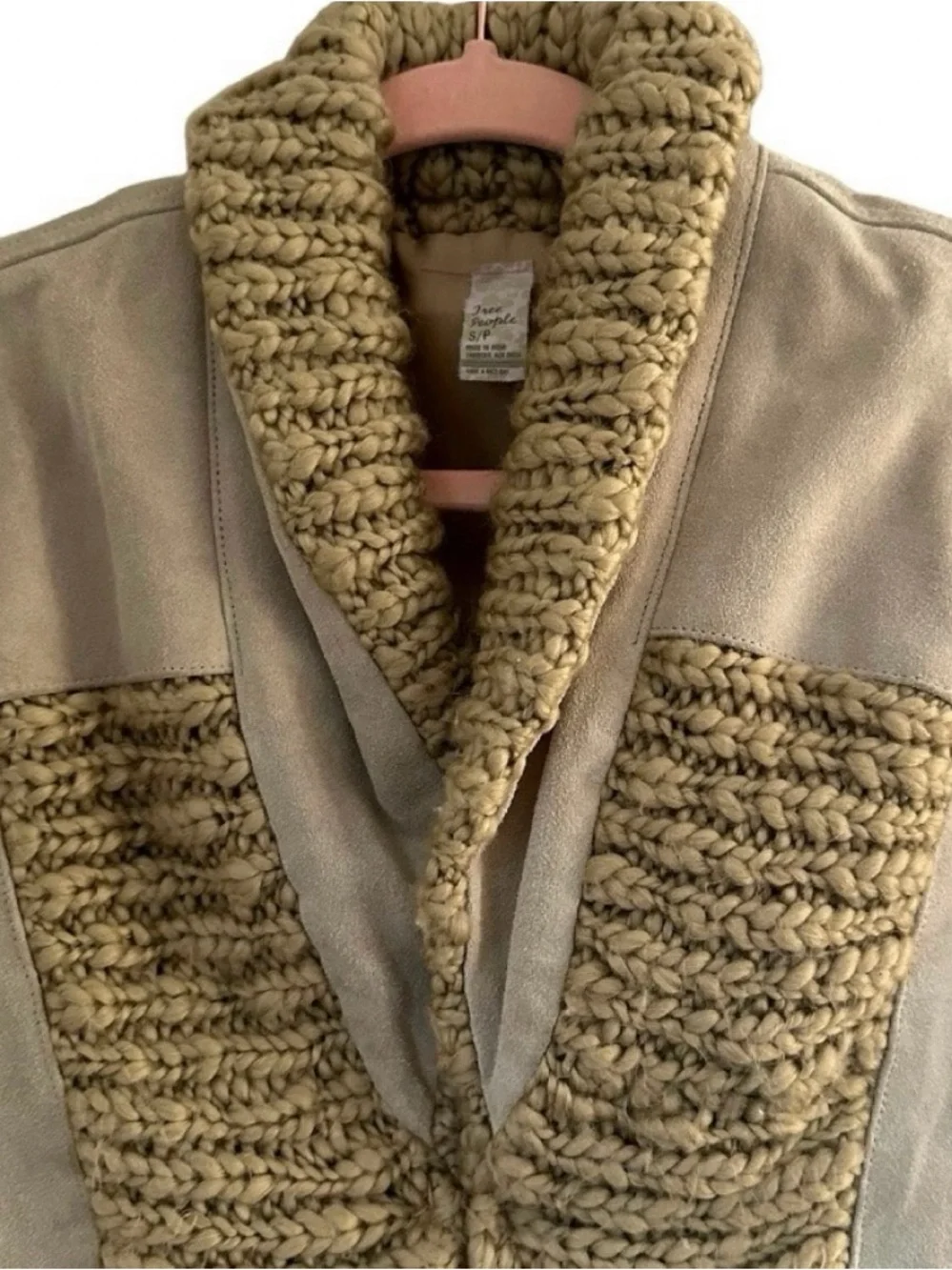 Free People Y2K Cow Leather Suede Wool Vest Small Boho Western Cowgirl